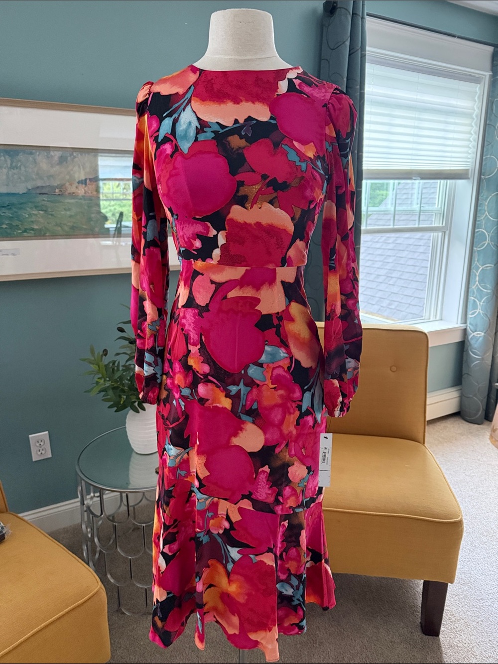 NWT Maggy London Floral Long-Sleeve Midi Dress Size 2